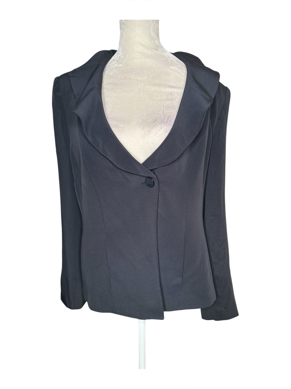 Armani Collezioni Italy Y2K Vintage Blazer Navy Size 12 Silk Blend Draped Lapel